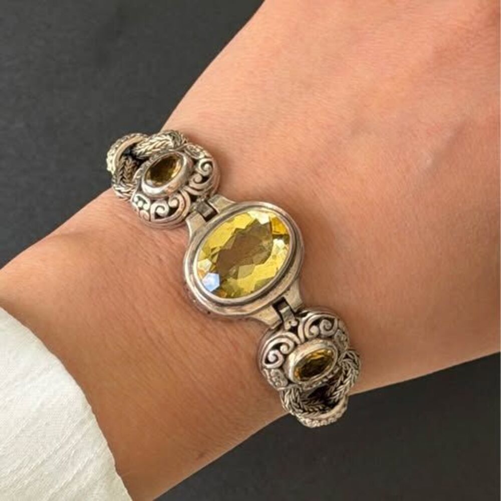 Handmade Sterling Silver & Citrine Statement Bracelet | Adjustable 7.5–9”
